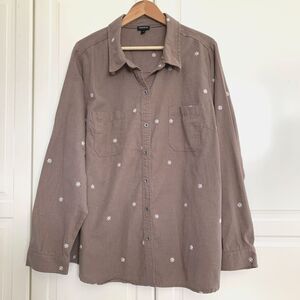 Torrid Embroidered Floral Flower Long Sleeve Button Up Shirt Brown Womens 3